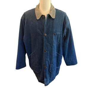 Vintage Blue Denim Adirondack Barn Coat with Flannel Lining Chore Jacket XL